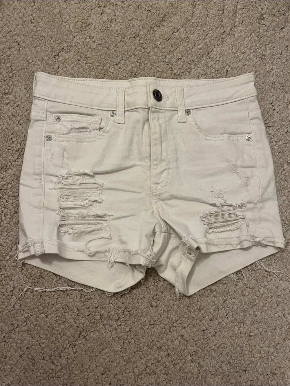 American Eagle Outfitters White Distressed Denim Shorties